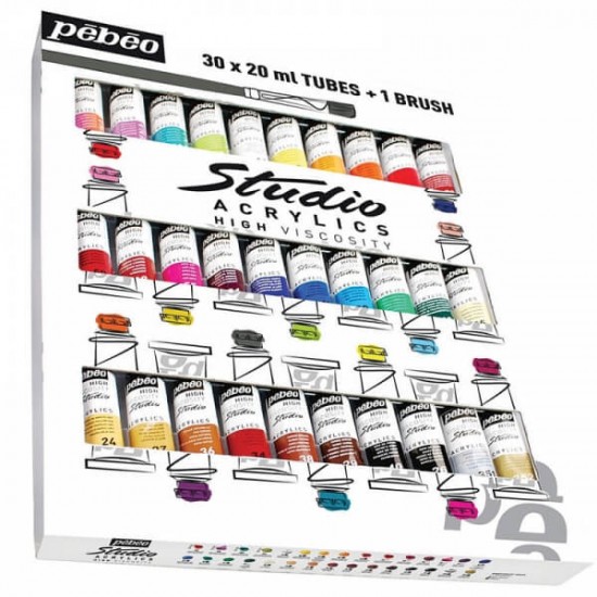 Set of 30 x 20ml with Brush Pebeo Studio Acrylic Paint